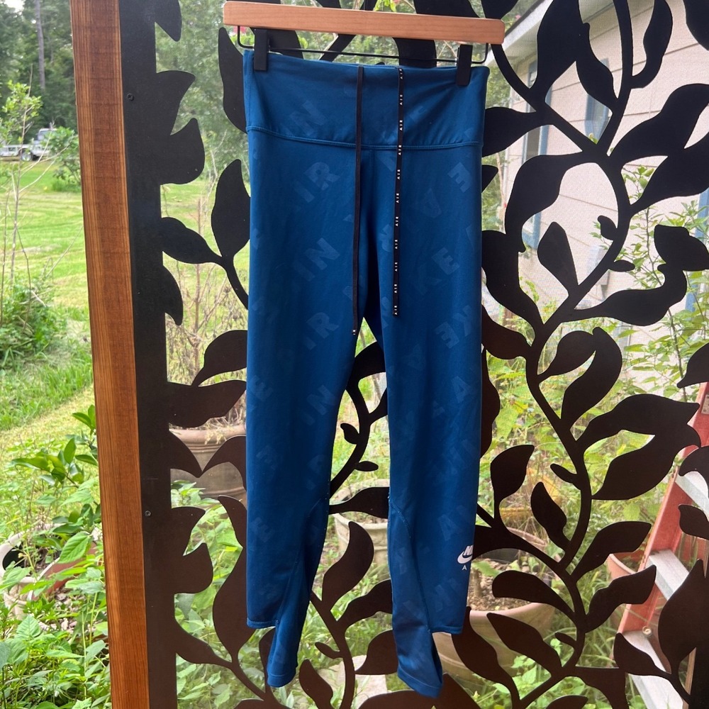 Nike Air Dri-FIT Womens Teal‎ Blue Logo Print Stirrup Running Leggings Small